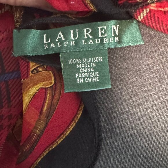 Lauren Ralph Lauren Silk Ruffle Scarf Classic Red Black Plaid - Picture 8 of 8